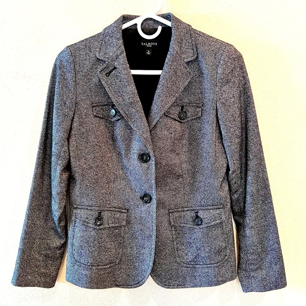 Talbots Wool Blend 2-button Grey Tweed Classic Quality Blazers size 2P